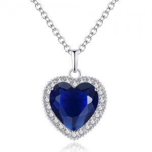 Classic Full Rhinestone Peach Heart Pendant Elegant Women Wholesale Necklace - Blue