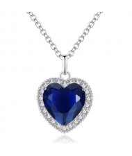 Classic Full Rhinestone Peach Heart Pendant Elegant Women Wholesale Necklace - Blue