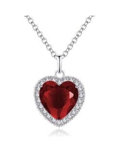 Classic Full Rhinestone Peach Heart Pendant Elegant Women Wholesale Necklace - Red