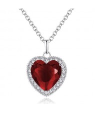Classic Full Rhinestone Peach Heart Pendant Elegant Women Wholesale Necklace - Red