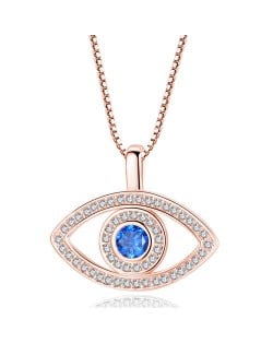 Popular Box Chain Blue Color Eye Pendant Wholesale Fashion Necklace - Rose Gold