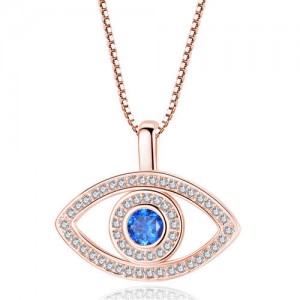 Popular Box Chain Blue Color Eye Pendant Wholesale Fashion Necklace - Rose Gold