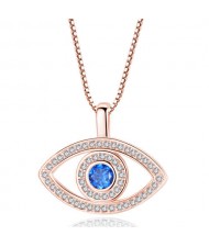 Popular Box Chain Blue Color Eye Pendant Wholesale Fashion Necklace - Rose Gold