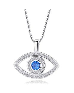 Popular Box Chain Blue Color Eye Pendant Wholesale Fashion Necklace - Silver