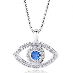 Popular Box Chain Blue Color Eye Pendant Wholesale Fashion Necklace - Silver