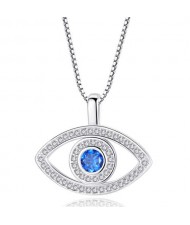 Popular Box Chain Blue Color Eye Pendant Wholesale Fashion Necklace - Silver
