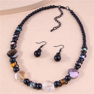 Black Fashion Resin Beads Earrings and Necklace Costume Wholesale Jewelry Set