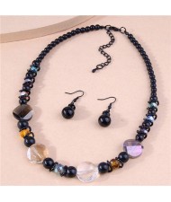 Black Fashion Resin Beads Earrings and Necklace Costume Wholesale Jewelry Set