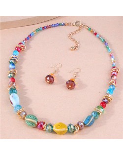 Ethnic Style Fashionable Colorful Resin Beads Earrings and Necklace Wholesale Jewelry Set