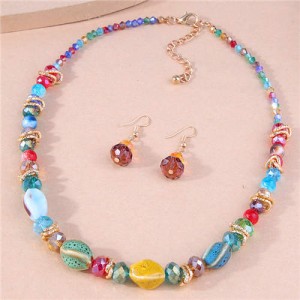 Ethnic Style Fashionable Colorful Resin Beads Earrings and Necklace Wholesale Jewelry Set