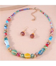 Ethnic Style Fashionable Colorful Resin Beads Earrings and Necklace Wholesale Jewelry Set