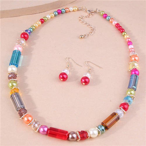 Bohemian Colorful Beads Earrings and Necklace Wholesale Fashion Jewelry Set