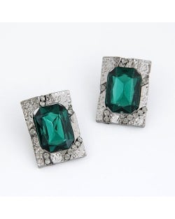 Simple Square Fashion Emerald Inlaid Ear Studs