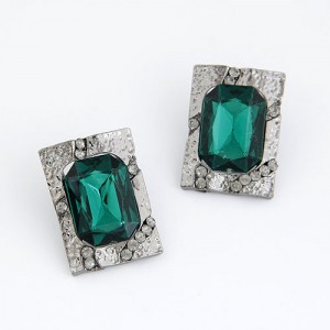 Simple Square Fashion Emerald Inlaid Ear Studs
