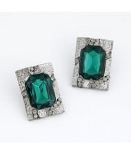 Simple Square Fashion Emerald Inlaid Ear Studs