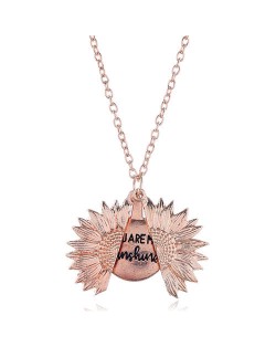 Vintage Sunflower and Engraving Round Pendants U.S. Fashion Wholesale Necklace - Rose Gold