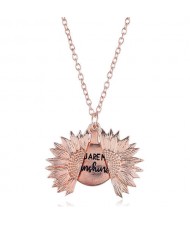 Vintage Sunflower and Engraving Round Pendants U.S. Fashion Wholesale Necklace - Rose Gold