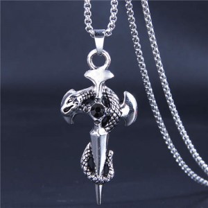 Hip-hop Style Wholesale Jewelry Vintage Snake Cross Pendant Men Statament Long Chain Necklace - Black
