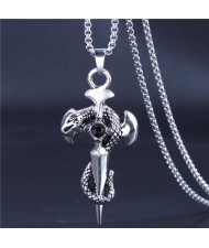 Hip-hop Style Wholesale Jewelry Vintage Snake Cross Pendant Men Statament Long Chain Necklace - Black