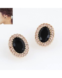 Black Luxurious Gem Inlaid with Rhinestones Rim Ear Studs