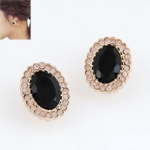 Black Luxurious Gem Inlaid with Rhinestones Rim Ear Studs