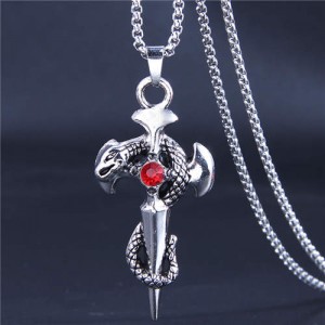 Hip-hop Style Wholesale Jewelry Vintage Snake Cross Pendant Men Statament Long Chain Necklace - Red