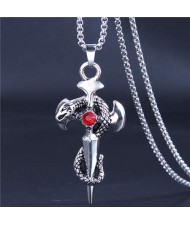 Hip-hop Style Wholesale Jewelry Vintage Snake Cross Pendant Men Statament Long Chain Necklace - Red