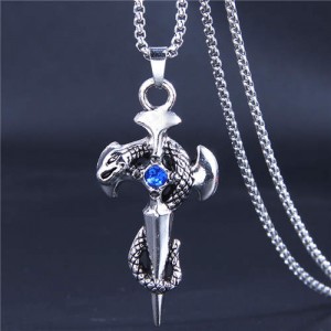 Hip-hop Style Wholesale Jewelry Vintage Snake Cross Pendant Men Statament Long Chain Necklace - Blue