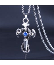 Hip-hop Style Wholesale Jewelry Vintage Snake Cross Pendant Men Statament Long Chain Necklace - Blue