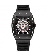 Wine Barrel Shape Curved Mirror Hollow Style Waterproof Luminous Dial Multifunctional Men Sport Wrist Watch