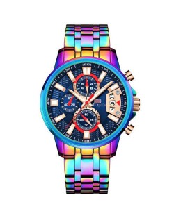 Bright Gradient Color Unique Style Waterproof Luminous Dial Multifunctional Men Sport Wrist Watch