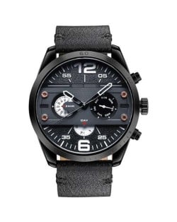 Mechanical Style Waterproof Multifunctional Men Sport Leather Wrist Quartz Watch