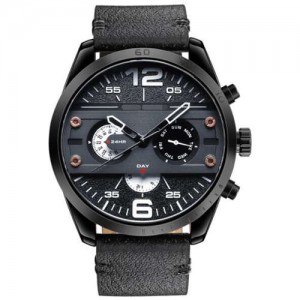 Mechanical Style Waterproof Multifunctional Men Sport Leather Wrist Quartz Watch