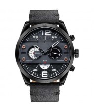 Mechanical Style Waterproof Multifunctional Men Sport Leather Wrist Quartz Watch