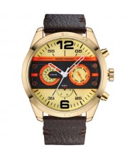 Mechanical Style Waterproof Multifunctional Men Sport Leather Wrist Quartz Watch