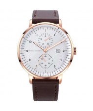 Business Fashion Waterproof Luminous Index Men Sport Style Leather Wrist Watch