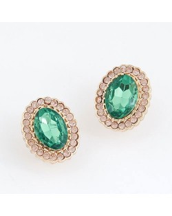 Green Luxurious Gem Inlaid with Rhinestones Rim Ear Studs