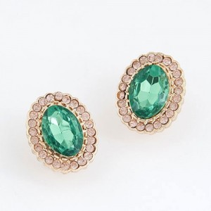 Green Luxurious Gem Inlaid with Rhinestones Rim Ear Studs