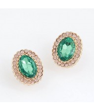 Green Luxurious Gem Inlaid with Rhinestones Rim Ear Studs