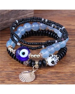 Evil Eye Decorated Seashell Beads Fashion Women Friendship Bracelet - Black