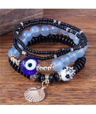 Evil Eye Decorated Seashell Beads Fashion Women Friendship Bracelet - Black