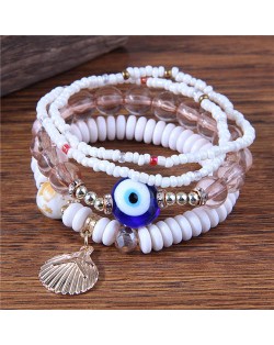 Evil Eye Decorated Seashell Beads Fashion Women Friendship Bracelet - White