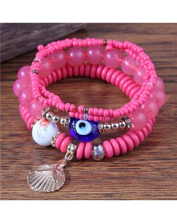 Evil Eye Decorated Seashell Beads Fashion Women Friendship Bracelet - Rose