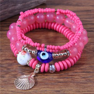 Evil Eye Decorated Seashell Beads Fashion Women Friendship Bracelet - Rose