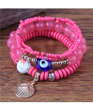 Evil Eye Decorated Seashell Beads Fashion Women Friendship Bracelet - Rose