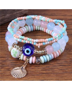 Evil Eye Decorated Seashell Beads Fashion Women Friendship Bracelet - Multicolor