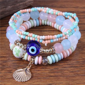 Evil Eye Decorated Seashell Beads Fashion Women Friendship Bracelet - Multicolor