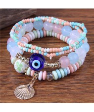 Evil Eye Decorated Seashell Beads Fashion Women Friendship Bracelet - Multicolor