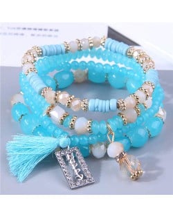 Multi-layer Beads Happy Charm High Fashion Women Wholesale Bracelet - Blue