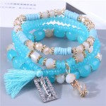 Multi-layer Beads Happy Charm High Fashion Women Wholesale Bracelet - Blue